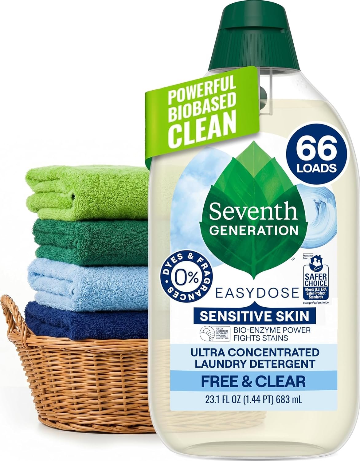 Seventh Generation Laundry Detergent, Ultra Concentrated EasyDose, Free & Clear, 23.1 Fl Oz