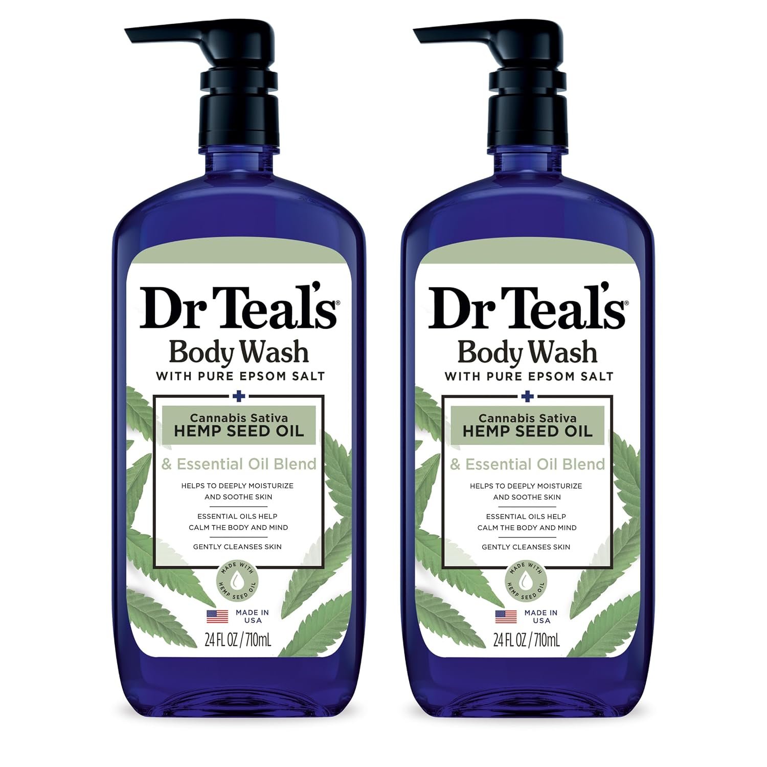 Dr Teal’s Body Wash with Pure Epsom Salt, Cannabis Sativa Hemp Seed Oil, 24 fl oz (Pack of 2)