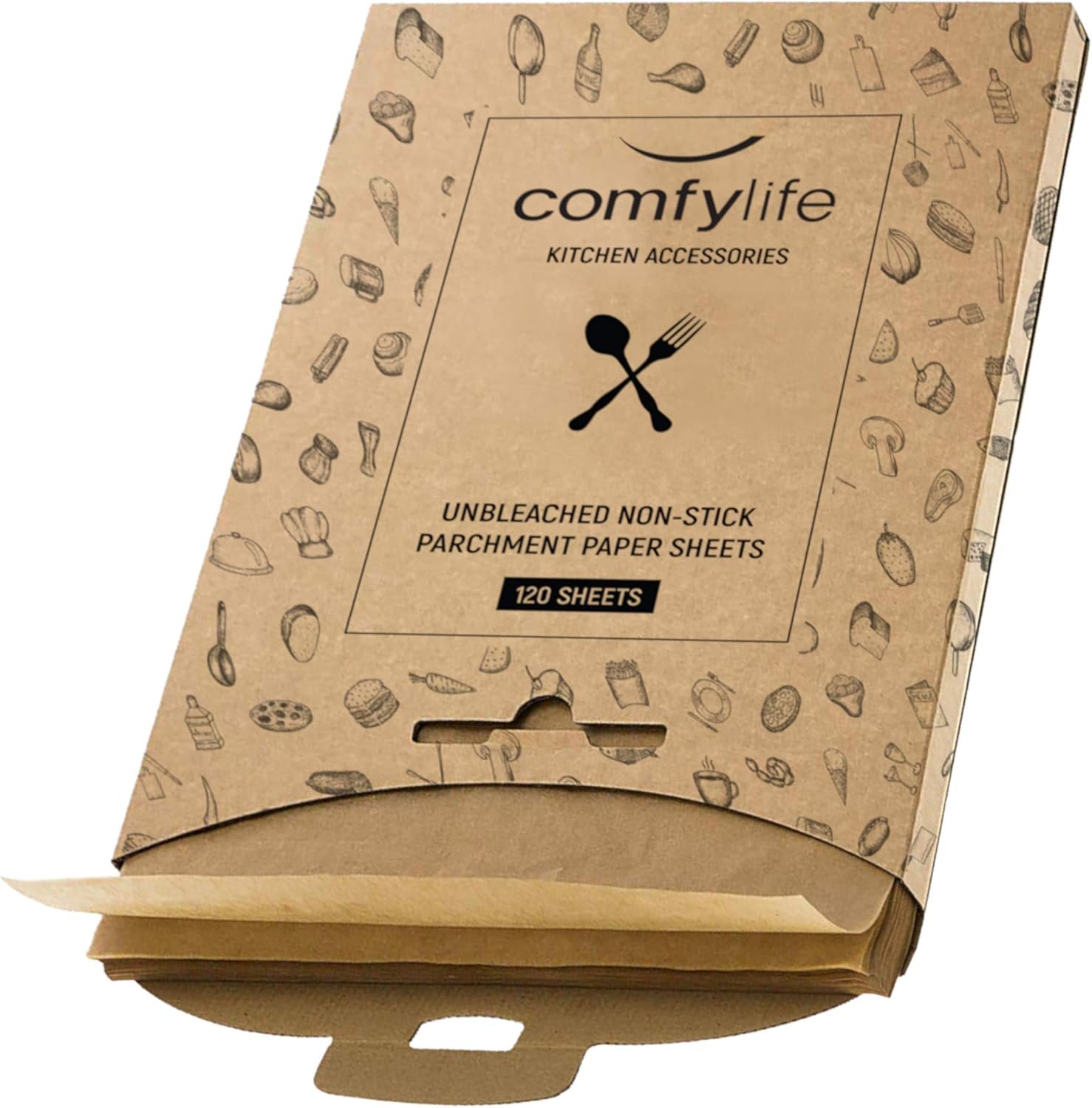 Comfylife 120 x Parchment Paper Sheets – No Curl, No Tear, No Burn Baking Paper (16 x 12 inch) – No Chemical Unbleached – Cookie Paper Precut Baking Sheets For Baking