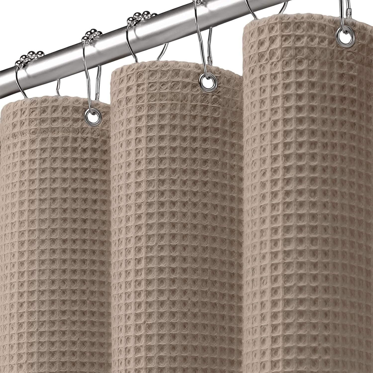 Waffle Weave Shower Curtain Heavyweight Cotton Fabric Beige 72Wx72L