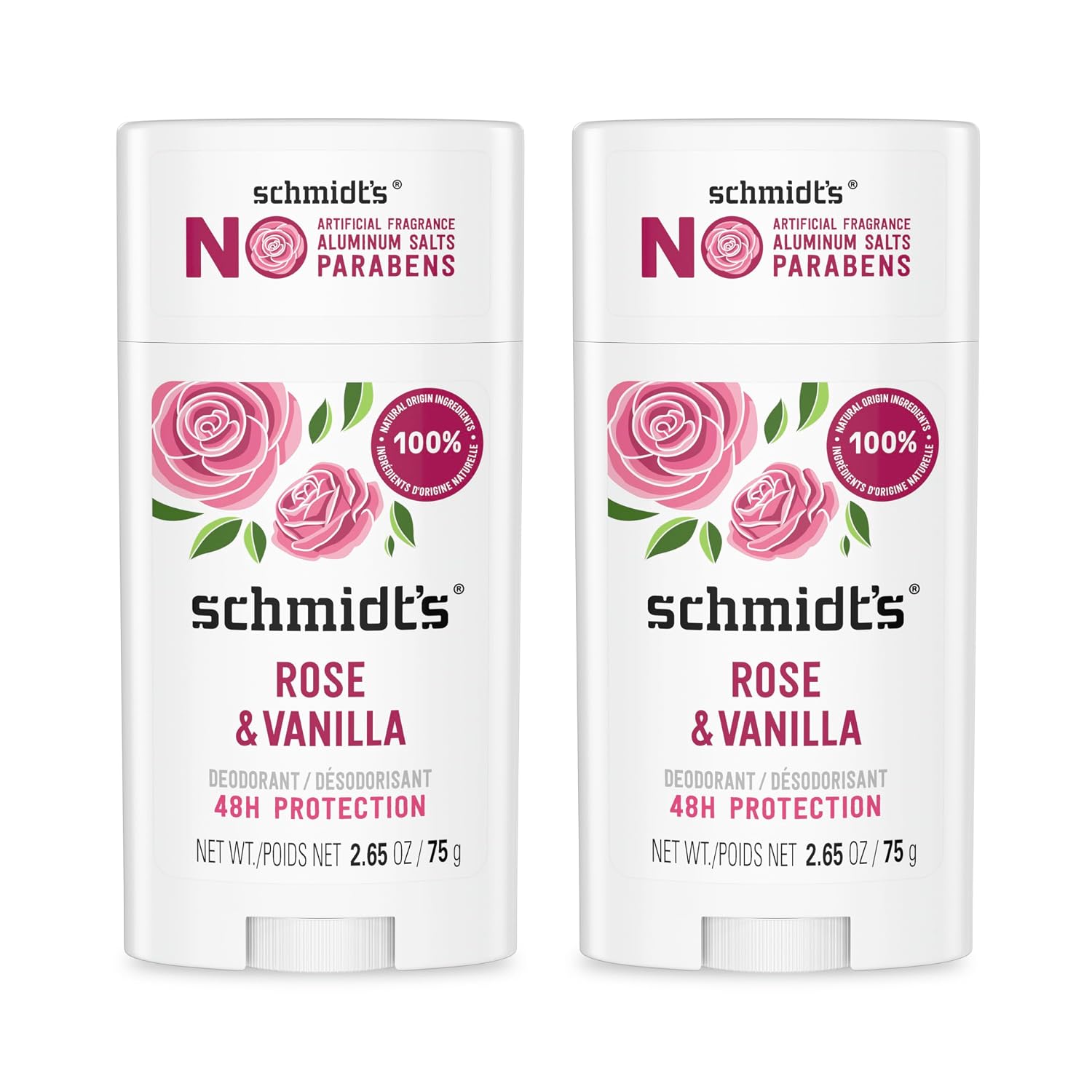 Schmidt’s Aluminum-Free Vegan Deodorant Rose & Vanilla 2.65 oz 2 Count