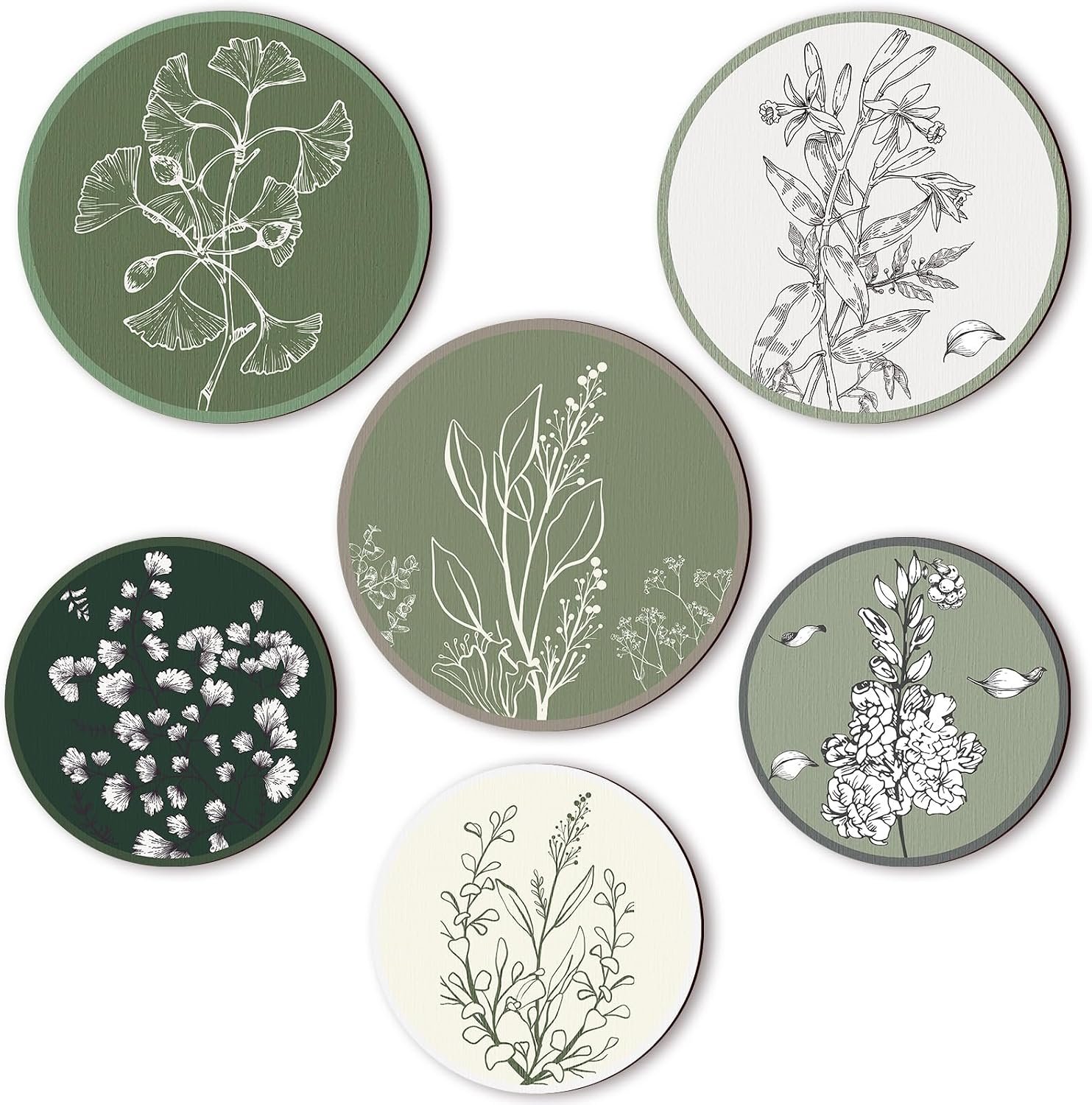 Barydat 6 Pcs Boho Wooden Plant Wall Art Decor,Greenery,8 Inch, 10 Inch