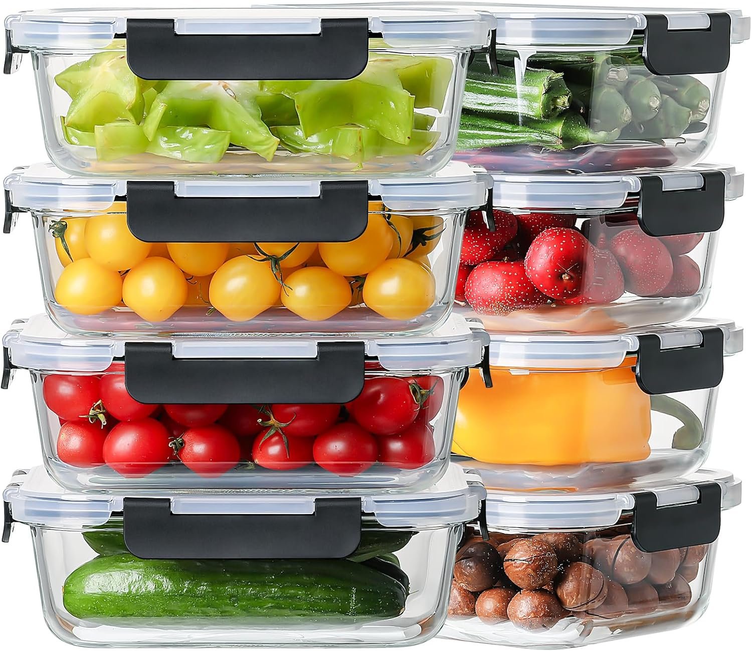 8-Pack 36oz Large Glass Meal Prep Containers with Leak Proof Snap-Lock Lids