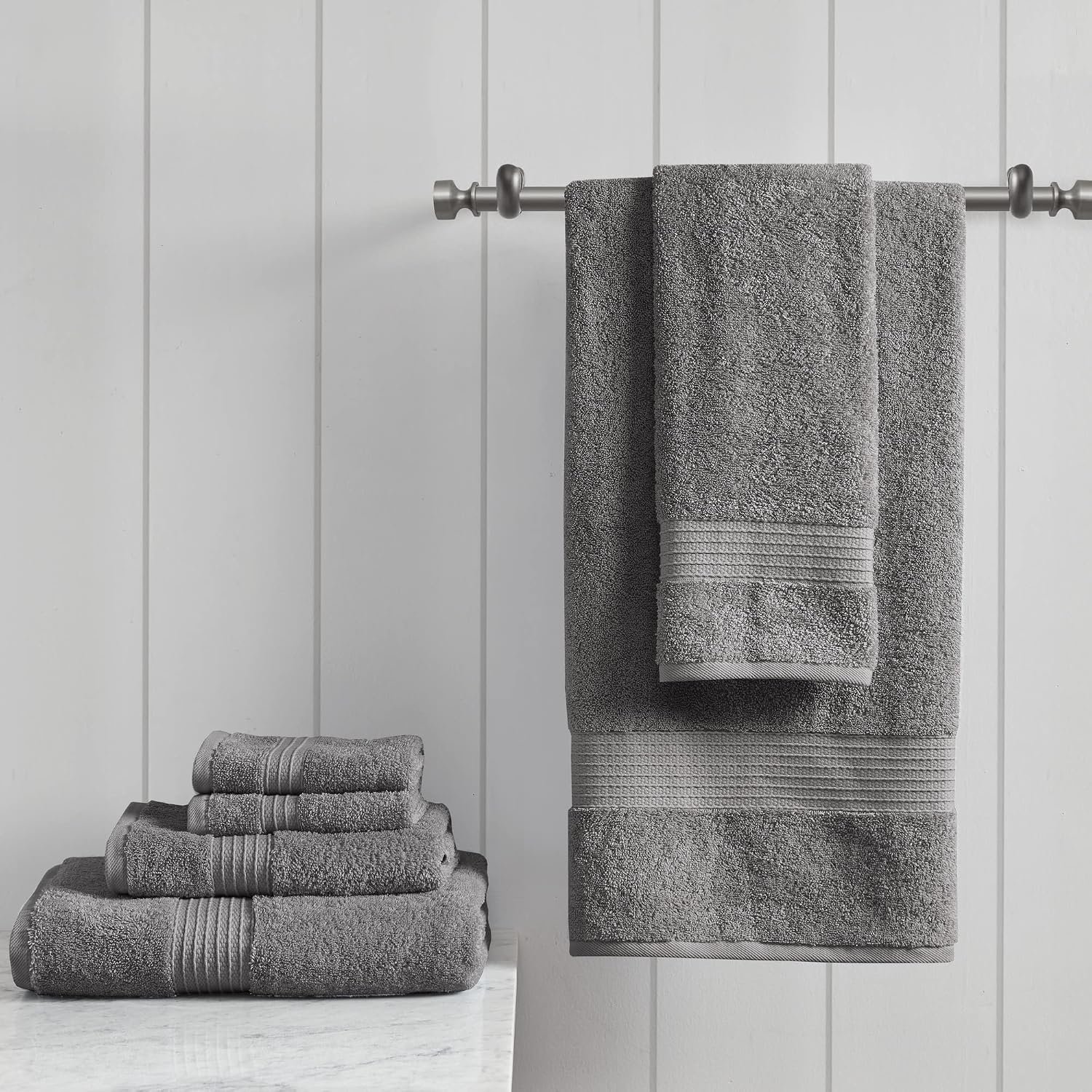 Madison Park Organic Cotton Bath Towel Set Absorbent, 6 Piece, Charcoal