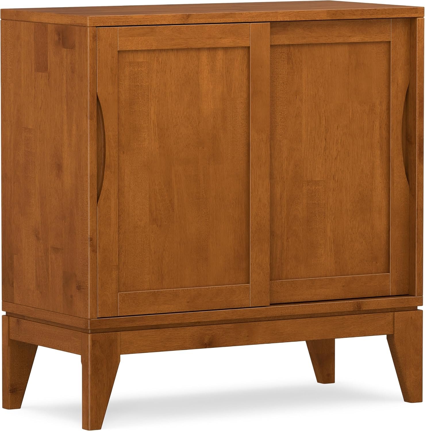 SIMPLIHOME Harper 30″ Solid Wood Cabinet in Teak Brown
