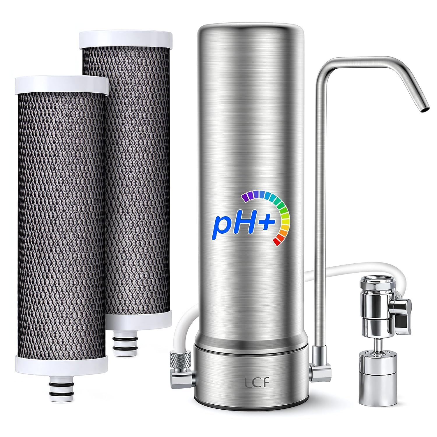 LCF Alkaline 7-Stage Stainless Steel Water Filter for Sink Faucet,2 Filters