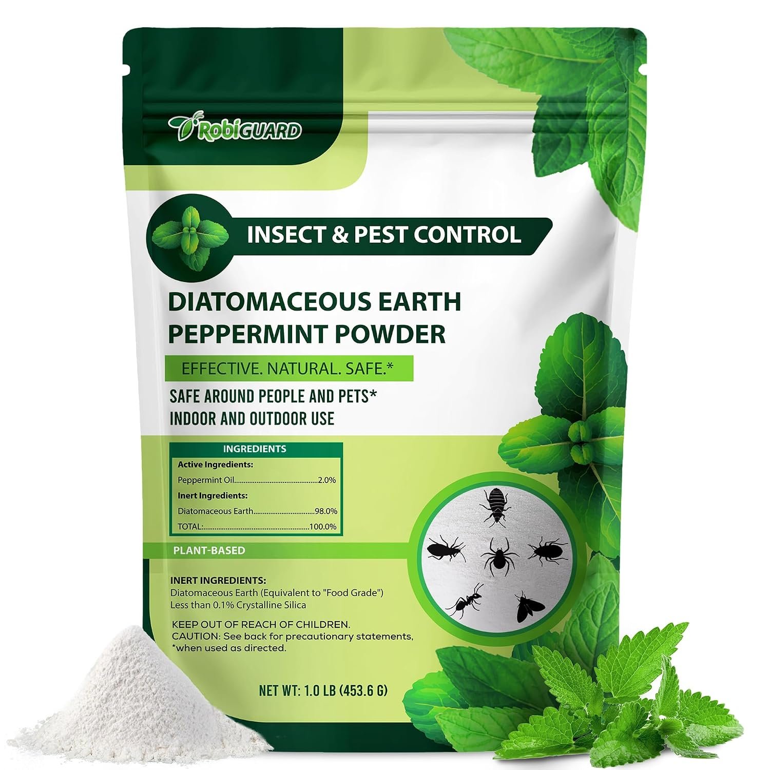 Diatomaceous Earth Food Grade & Peppermint Powder for Crawling Insect and Pest Control – 1 lb
