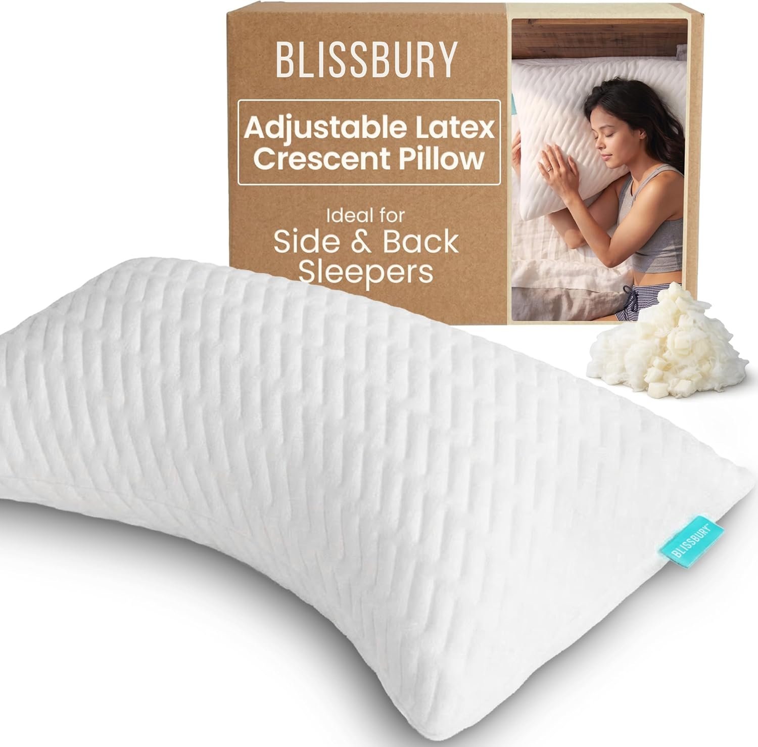BLISSBURY Adjustable Talalay Latex Pillow, Crescent Shape, Queen Size