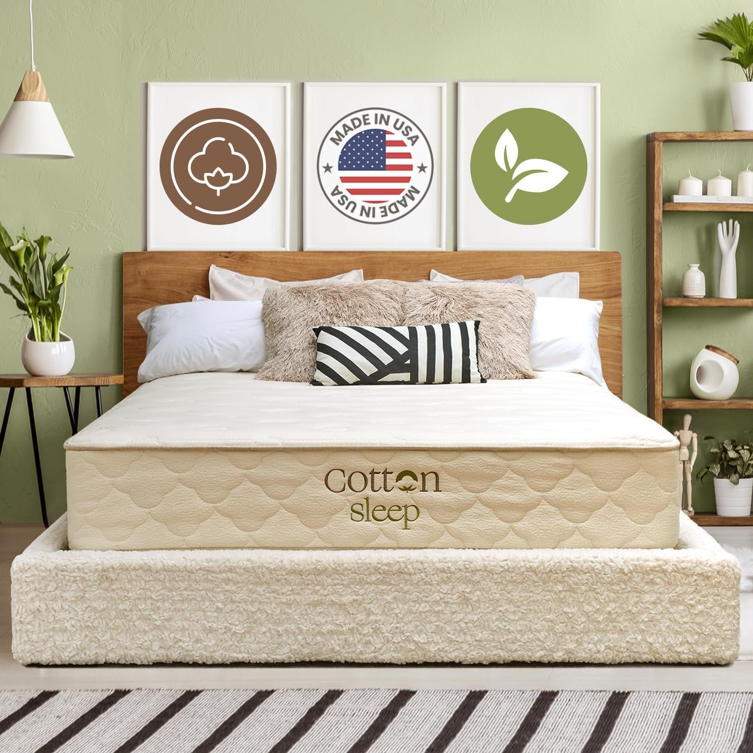 11″ Organic Mattress – GOTS Cotton & Wool, GOLS Natural Latex, Hybrid Pocket Coil, Non-Toxic, Fiberglass Free, No Polyfoam, Made in USA – Medium – Queen