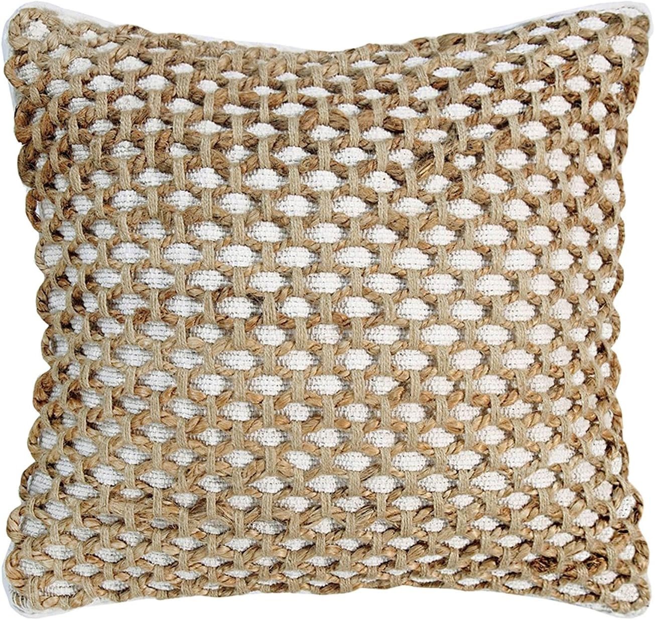 Boho Living Jada Decorative Throw, Includes Accent, Premium Woven Design, Living Room Décor, (1) 20″ x 20″ Pillow Cover with Insert, White