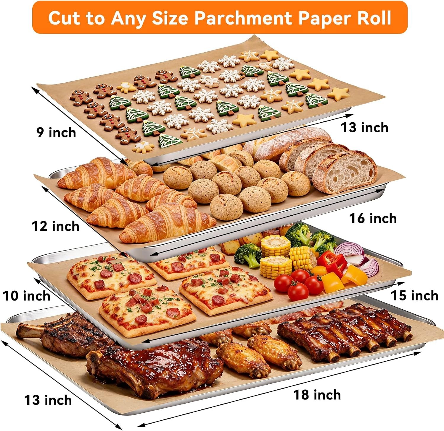 Unbleached 15×350 ft Parchment Paper Roll, 437 Sq.Ft, Non Stick Brown Extra Long Baking Paper Sheets with Serrated Cutter for Cooking, Baking, Grillin, Steaming Bread Cookies, Oven/Air Fryer/Microwave
