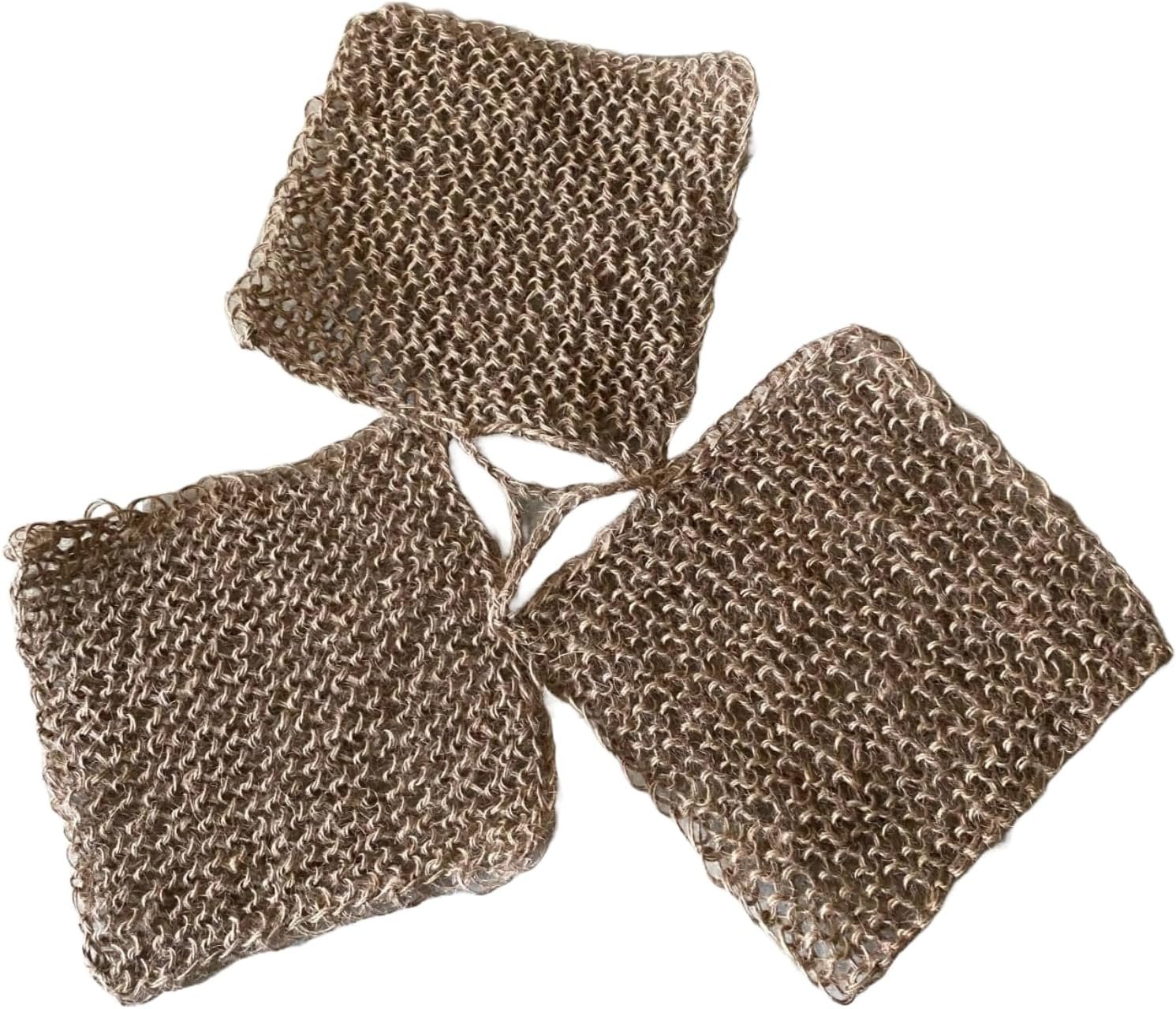 Eco-Friendly Hand-Knitted Hemp Dish Rags Pack of 3 Reusable Zero Waste Beige Natural Kitchen Cleaning Cloths Crochet Washcloths Absorbent Low Impact Mug Rug Handmade Dishcloths Scrubber