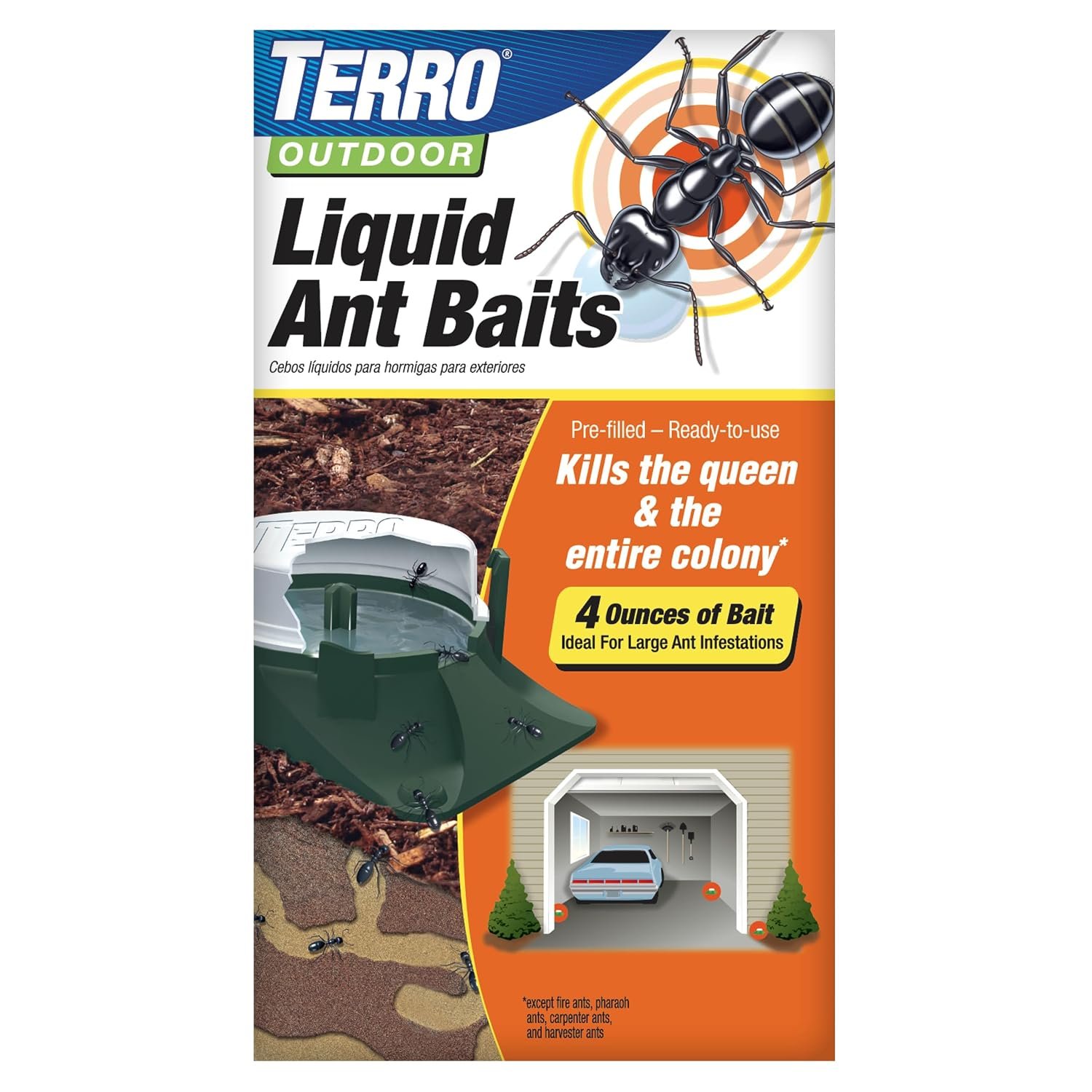 TERRO T1804-6 Outdoor Ready-to-Use Liquid Ant Bait Killer and Trap – Kills Common Household Ants – 4 Bait Stations