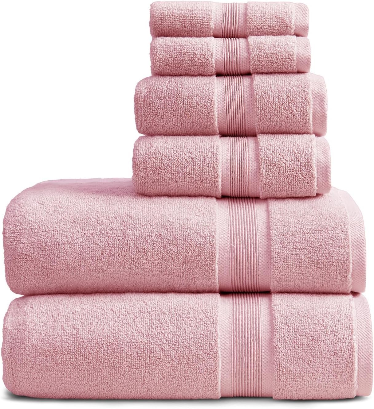 Springtree Home Luxury Bamboo Rayon Bath Towel Set | 6-Piece Set | Pink