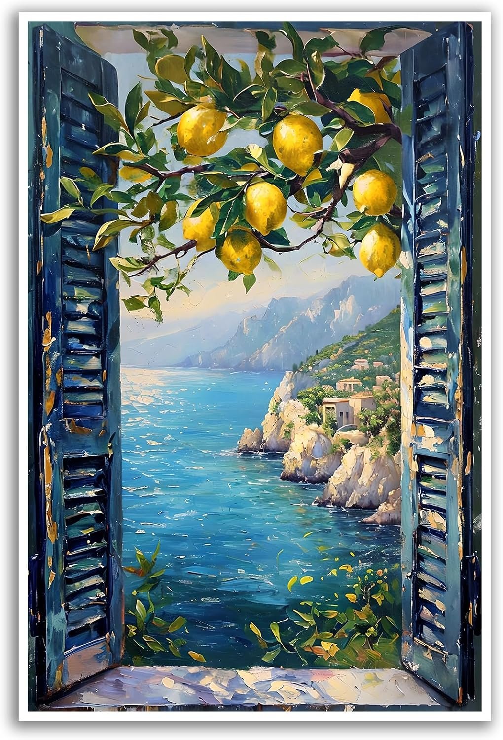 Mediterranean Window View Print Art Coastal Wall Decor