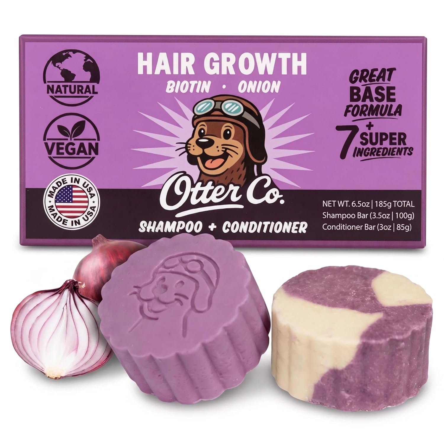 Otter Co. Biotin & Onion Hair Growth Shampoo and Conditioner Bar Set with Keratin, Rosemary, ACV – Vegan, Sulfate Free & Non Toxic – Hair Loss Shampoo for Thinning Hair for Women & Men, USA Made