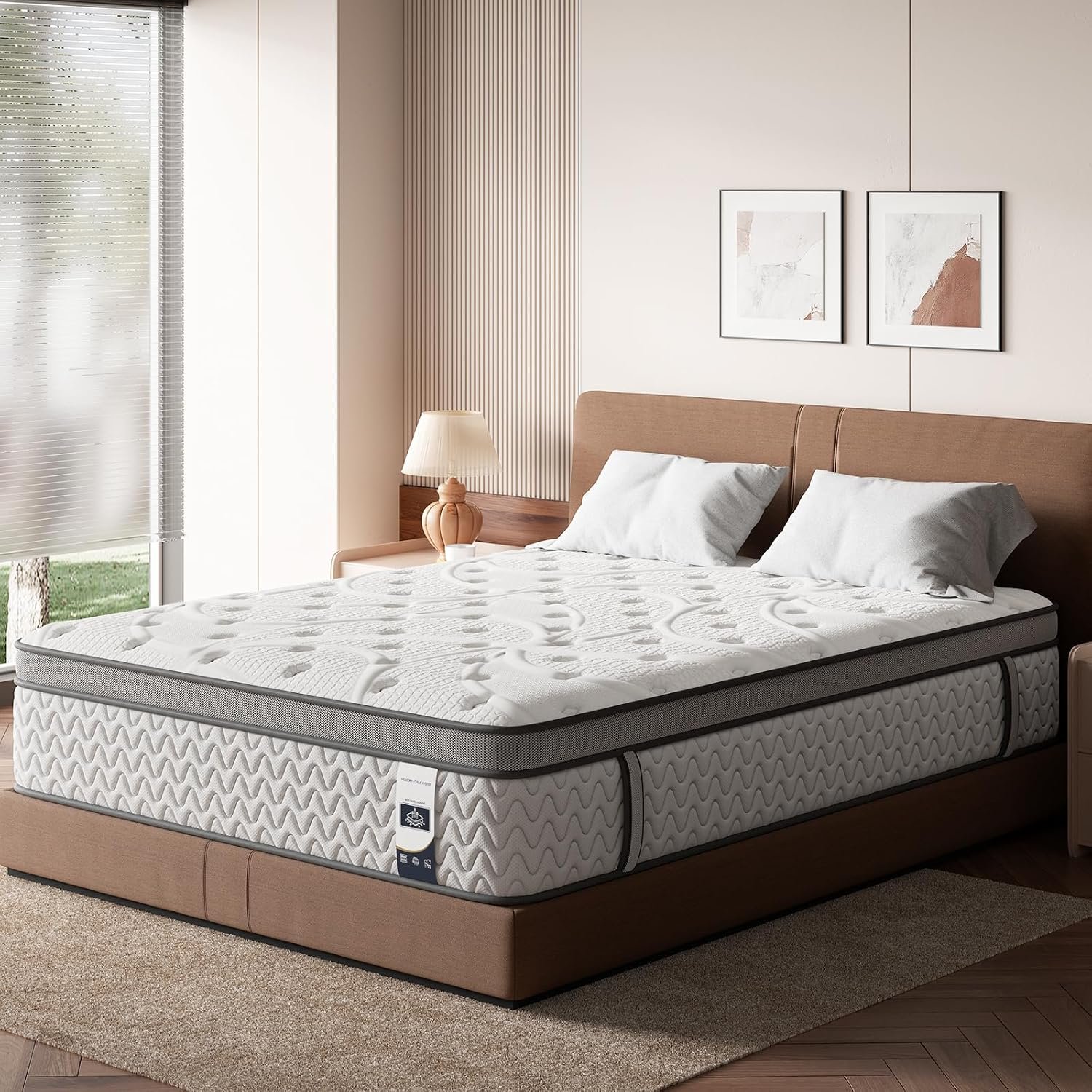 Sleep Firm Queen Mattress 12 Inches – Cooling Hybrid Single Mattresses with Extra Lumbar & Shoulder Support, Hotel Collection for Pain Relief – Fiberglass Free – 365 Night Trial