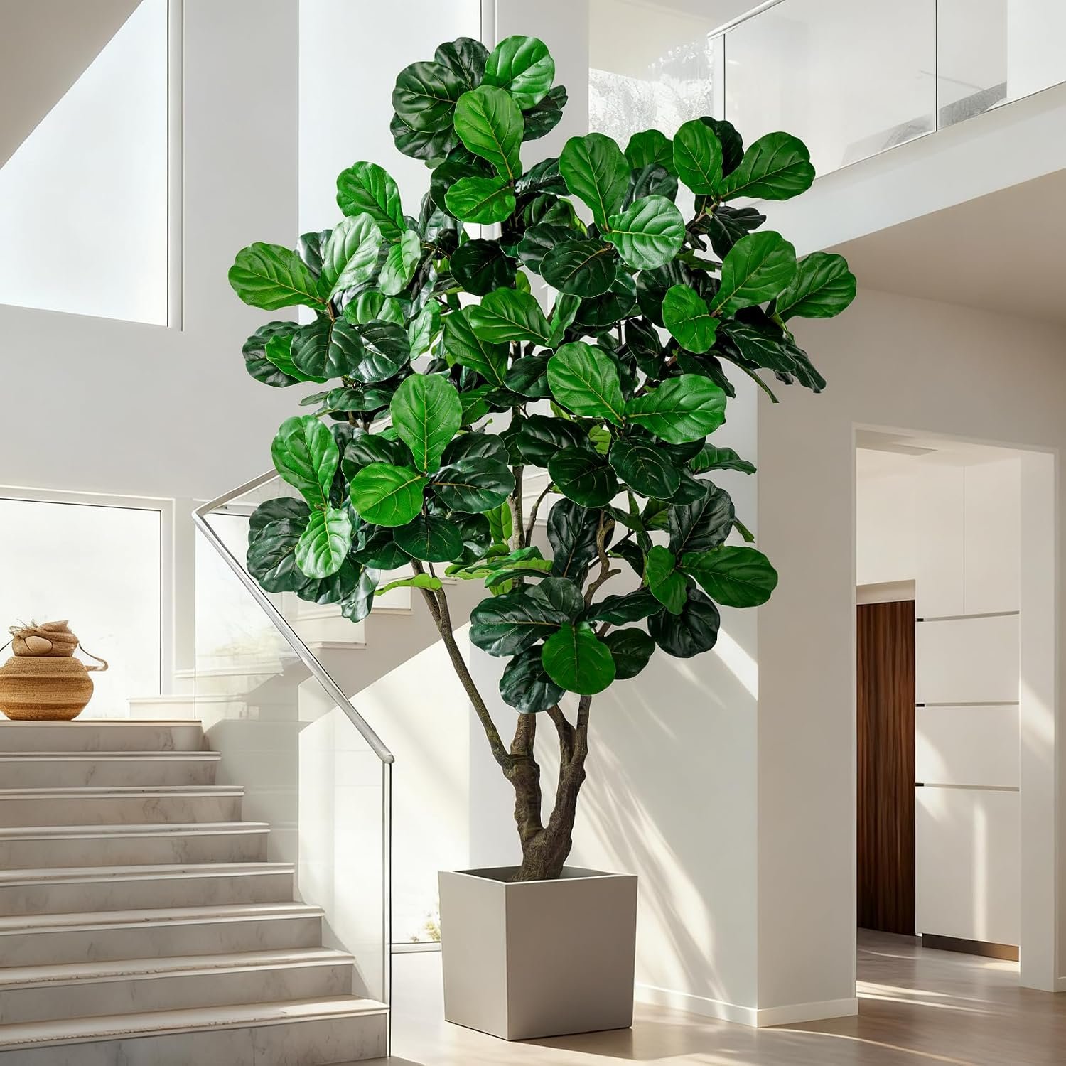 Large Artificial Trees with Pot Indoor Outdoor Realistic Floor Fake plantas Tall Faux Fiddle Leaf fig Tree for Home Living Room Bedroom Office Porch Outside Patio arboles artificiales para decoracion