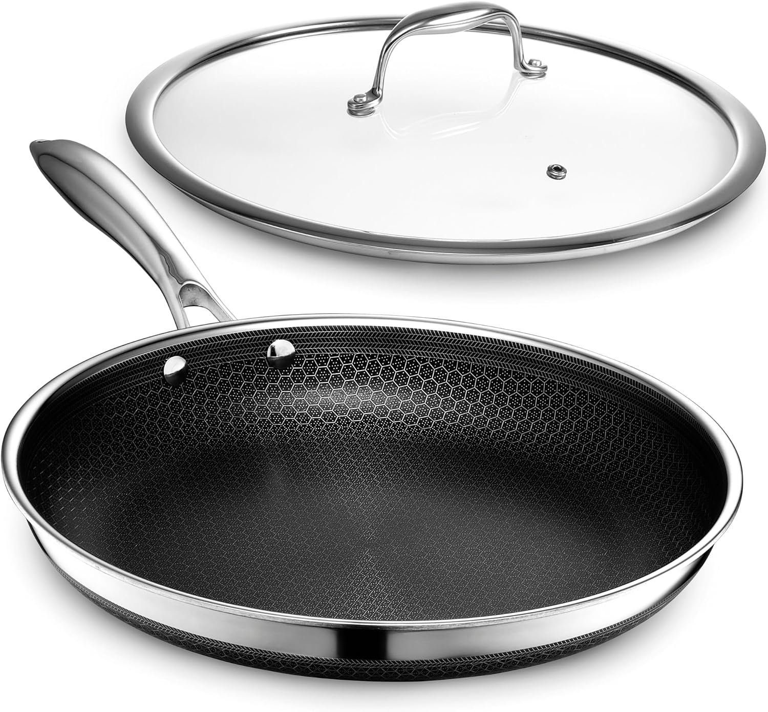 HexClad 12″ Hybrid Nonstick Frying Pan with Lid, Dishwasher & Oven Safe