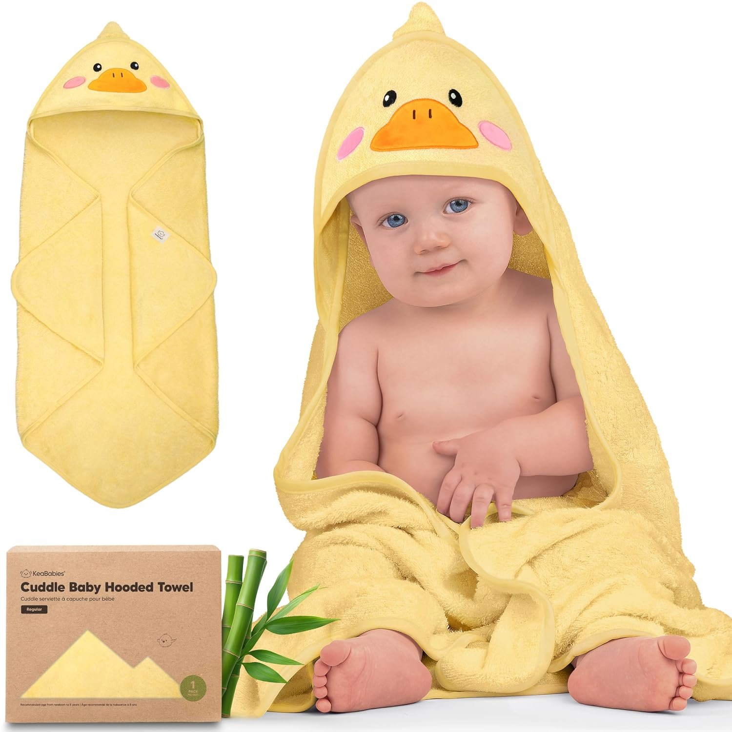 KeaBabies Hooded Baby Towel for Newborn, Baby Bath Towels (Duck, 35×35)