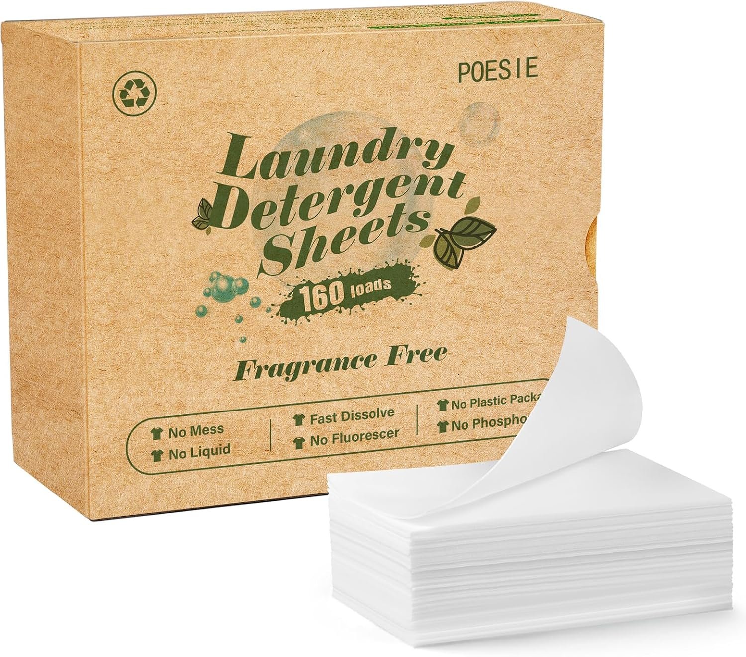 Poesie Laundry Detergent Sheets Fragrance Free Scent 160 Count