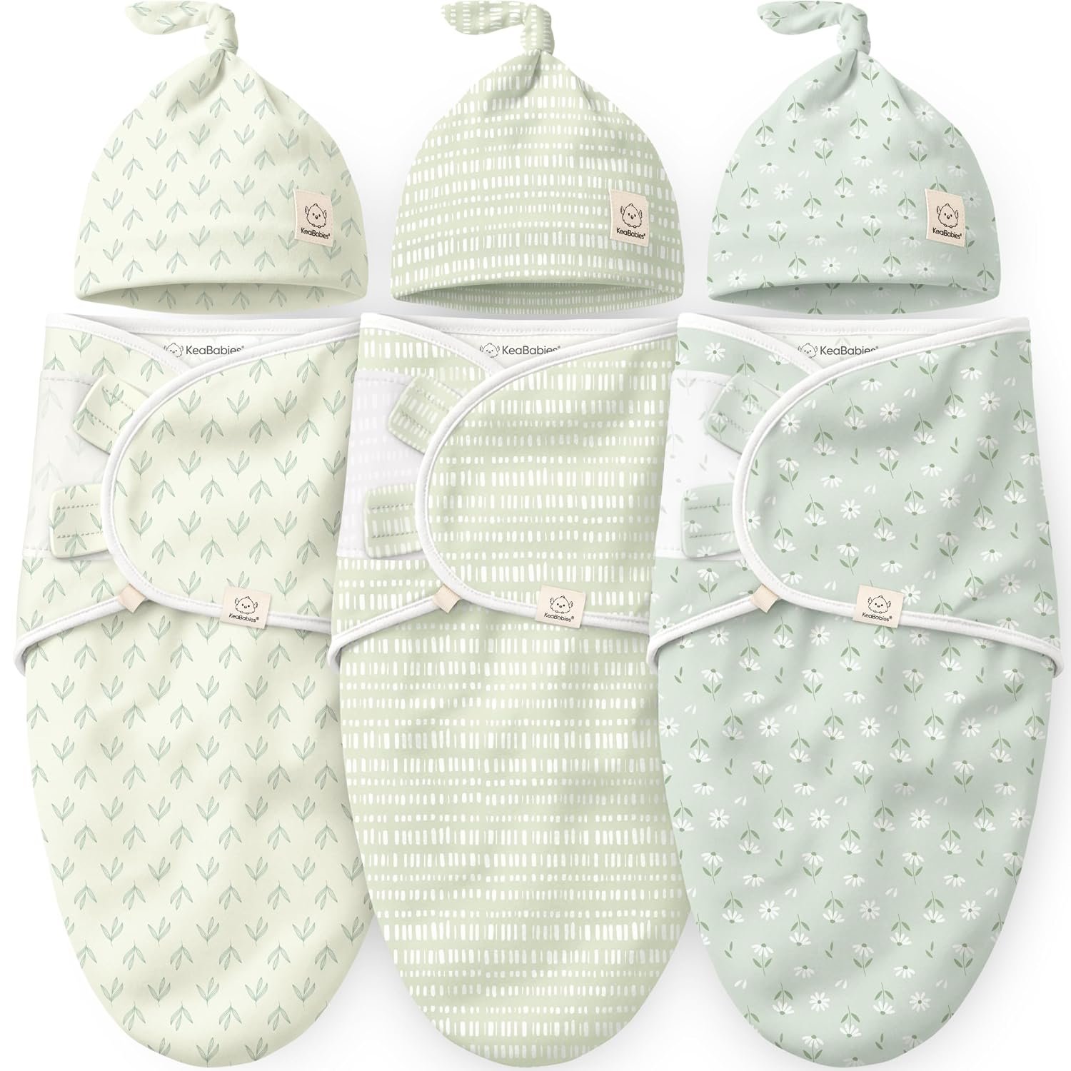 3pk Organic Swaddles for Newborns Girls, Boys & Hats (Leafy, 0-3M)