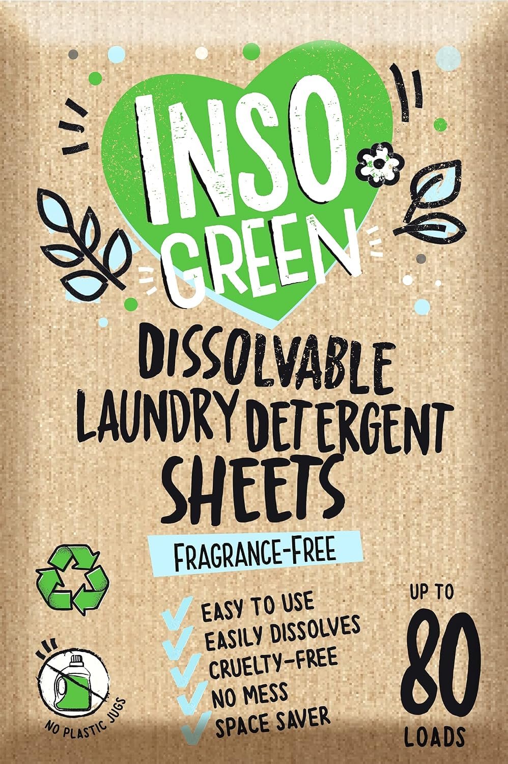 InsoGreen Unscented Laundry Detergent Sheets – 40 Eco Sheets for Up to 80 Loads – Fragrance-Free, Zero Plastic Packaging, Travel Laundry Detergent