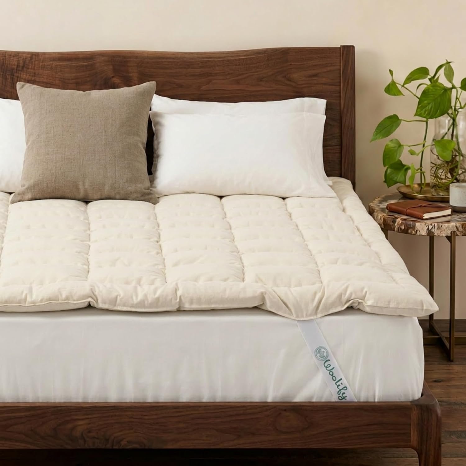 Woolify Organic Merino Wool Mattress Topper 1650 GSM – Pillow Top Mattress Pad, Handmade, Non-Toxic, Cooling and Hypoallergenic Wool Topper for Back Pain Relief (King)