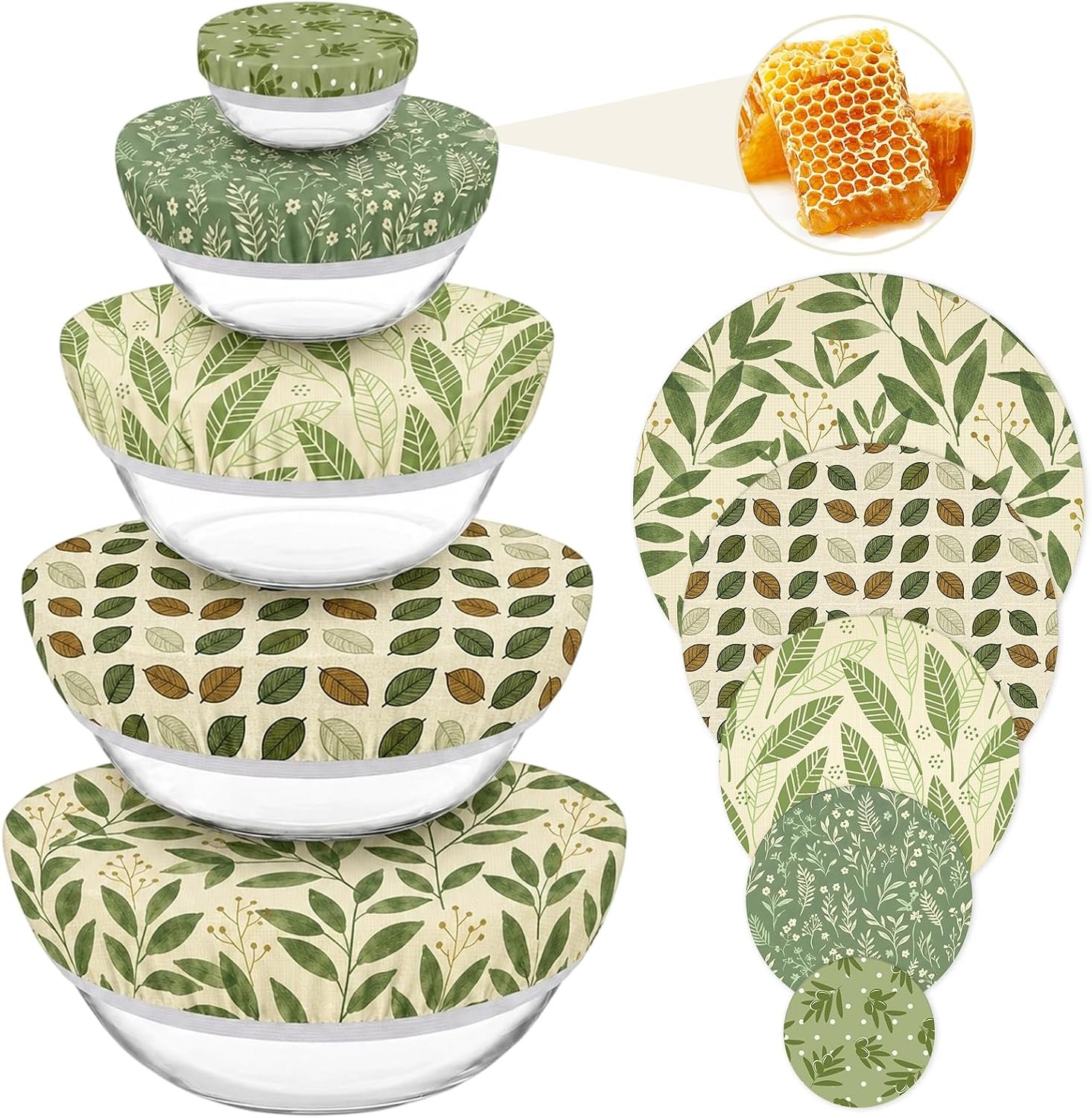 Sitsink Beeswax Bowl Covers Leaves Reusable Food Wrap 5 Pack