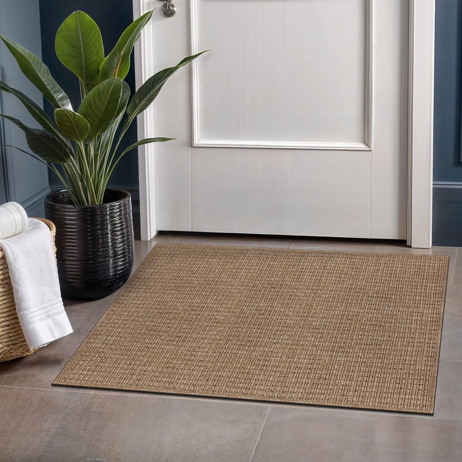 Beverly Rug Easy Jute Natural Entry Rug 2×3 Solid Washable Durable Outdoor Indoor Area Rugs for Living Dining Room Patio Office Stain Resistant Non Shedding Casual Indoor Outside Carpet 2 x 3 Natural