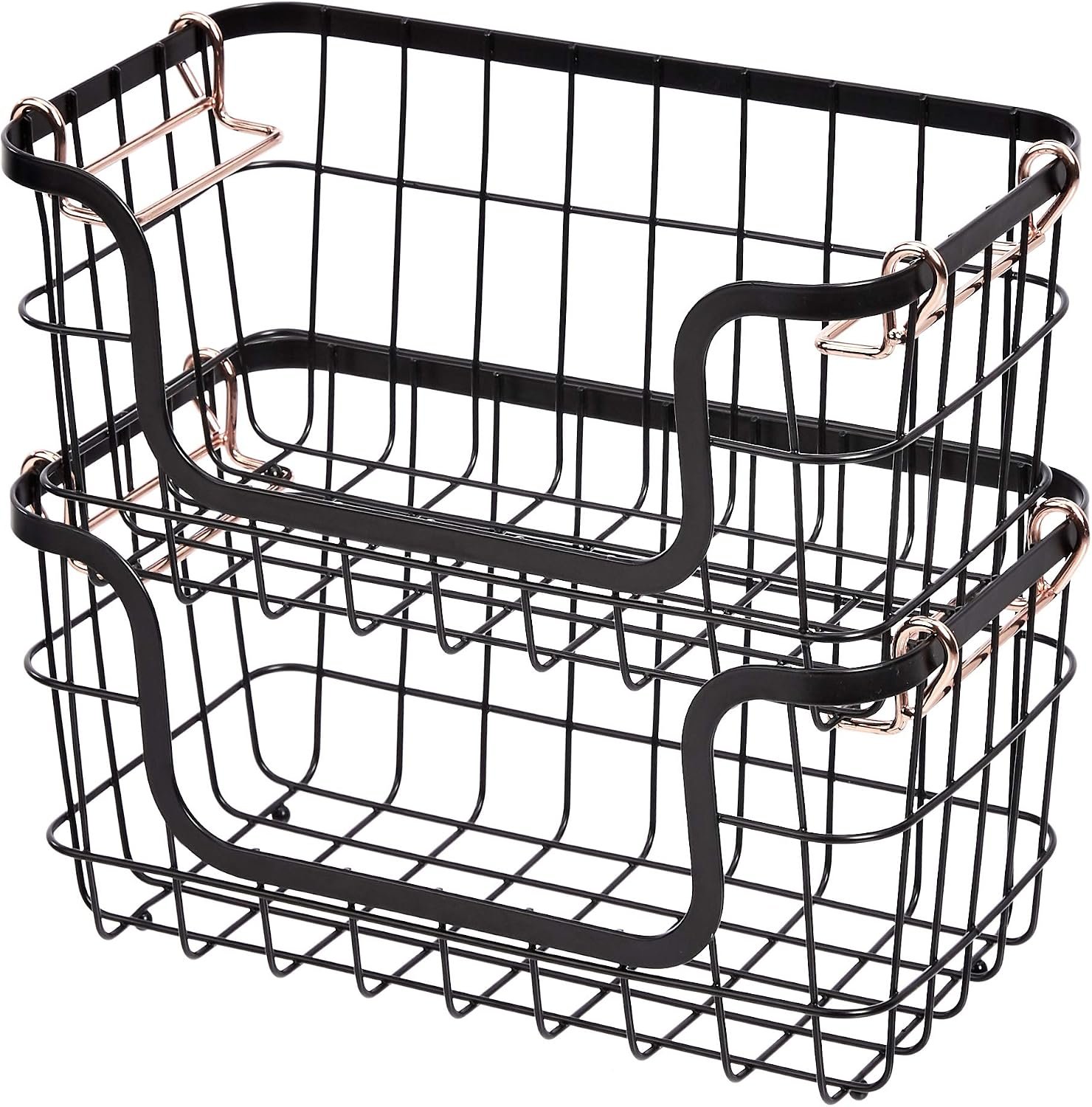 Amazon Basics Stackable Metal Wire Rectangular Storage Baskets for Kitchen, Bathroom or Pantry Organizing, 2 Count, Black