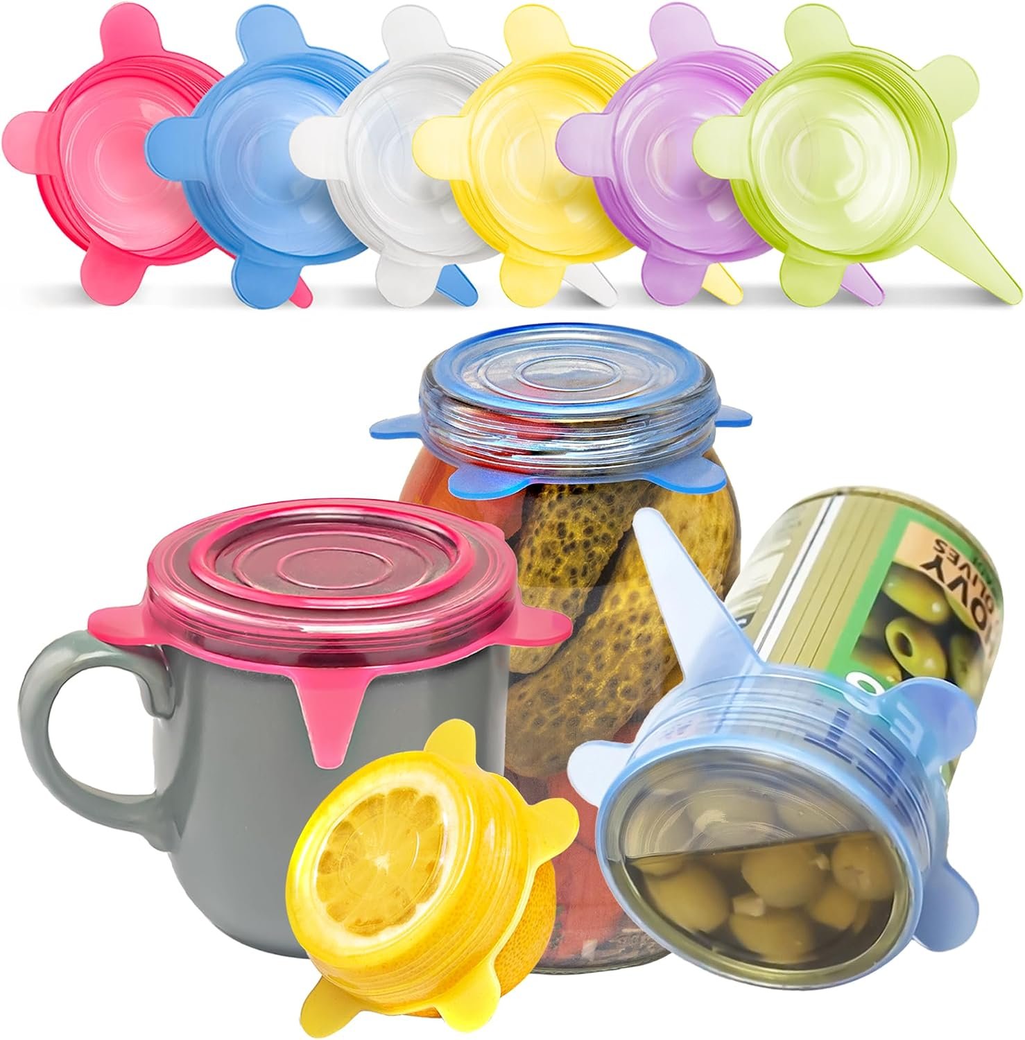 Orblue Reusable Silicone Stretch Lids 6-Pack Small for Fresh Food Storage – Seal in Flavors, Keep Food Fresh and Reduce Waste Multicolored