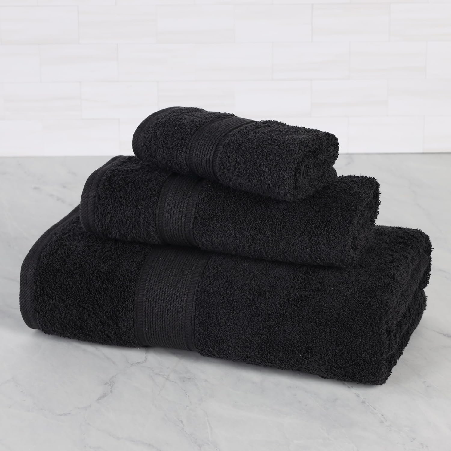 SUPERIOR 100% Organic Cotton 3-Piece Towel Set, Includes 1 Bath Towel, 1 Hand Towel, 1 Face Towel/Washcloth, Daily Use, Bathroom, Guest Bath, Absorbent, Home Essentials, Oregon Collection, Black