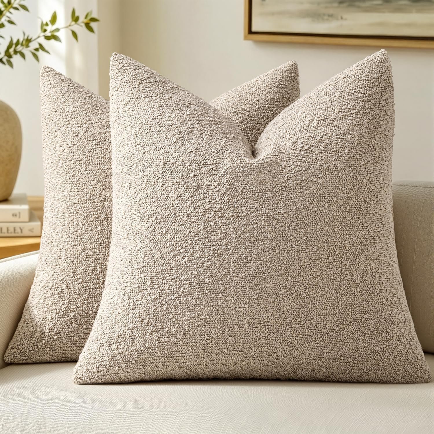 MIULEE 18×18 Decorative Boucle Couch Pillow Covers Oatmeal