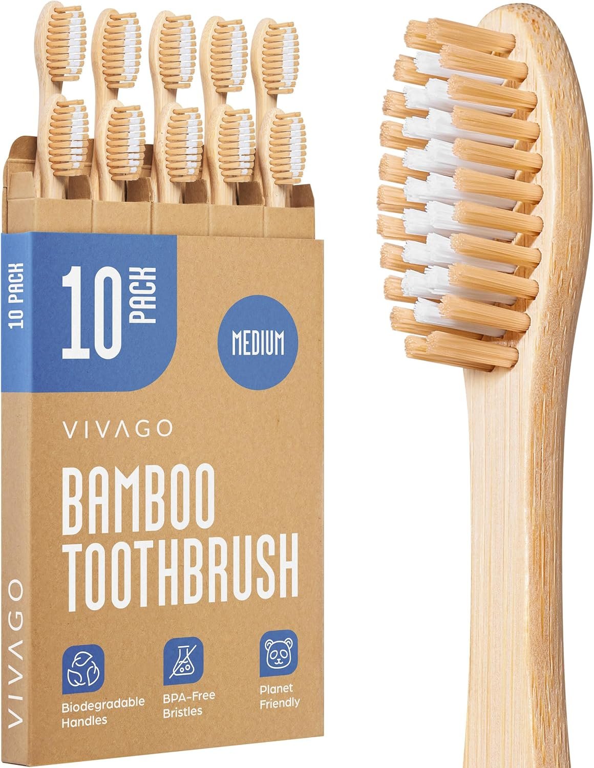 VIVAGO Bamboo Toothbrushes – Medium Bristles Toothbrushes for Adults