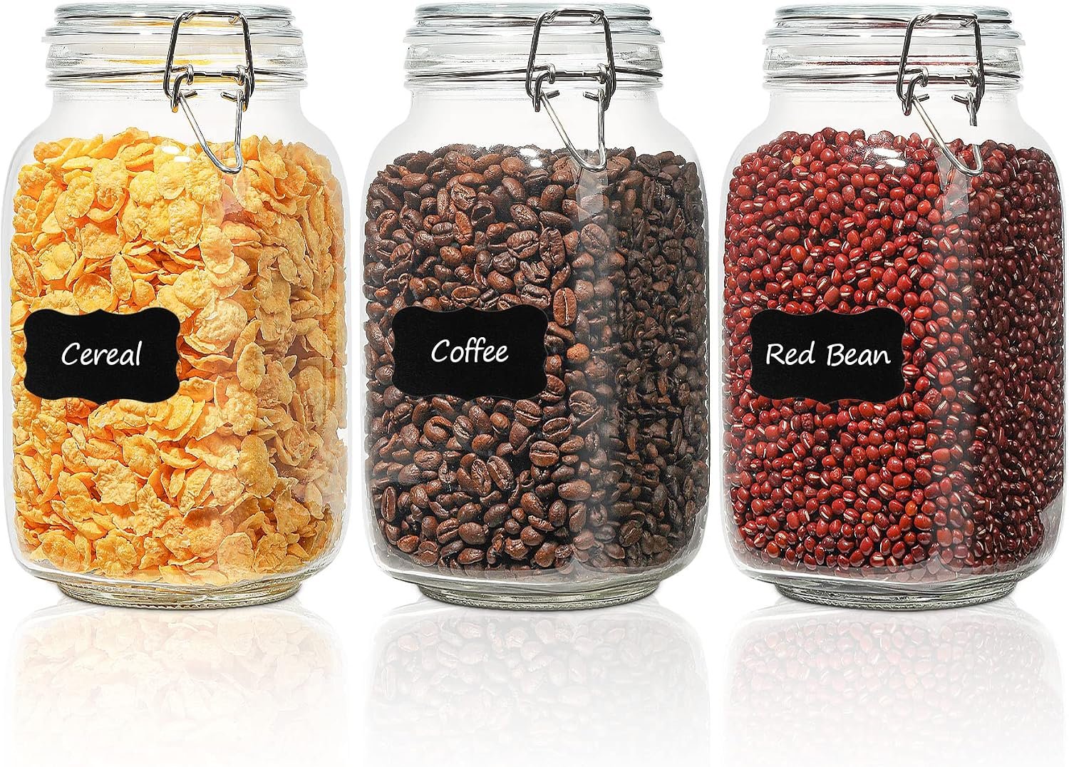 ComSaf Square Glass Jars with Airtight Lids 51 oz 3 Pack Wide Mouth