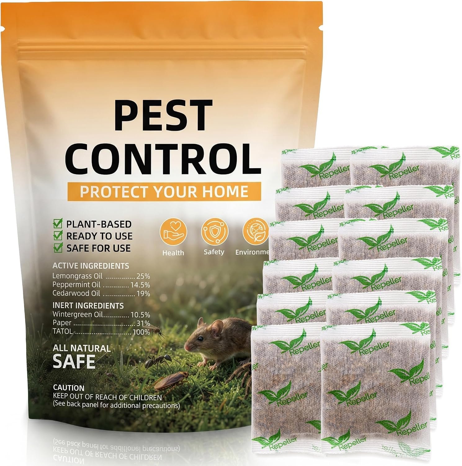 12Pack Pest Control Pouches, Natural Peppermint Oil Repellent for Mice, Rats, Ants & Cockroaches, Moths & Spiders, Safe Scent Barrier for Home, Car & RV