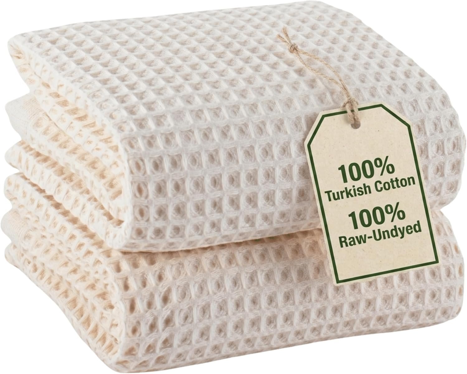 PÜSKÜL Natural 100% Turkish Cotton Waffle Bath Towels Set of 2, Extra-Large