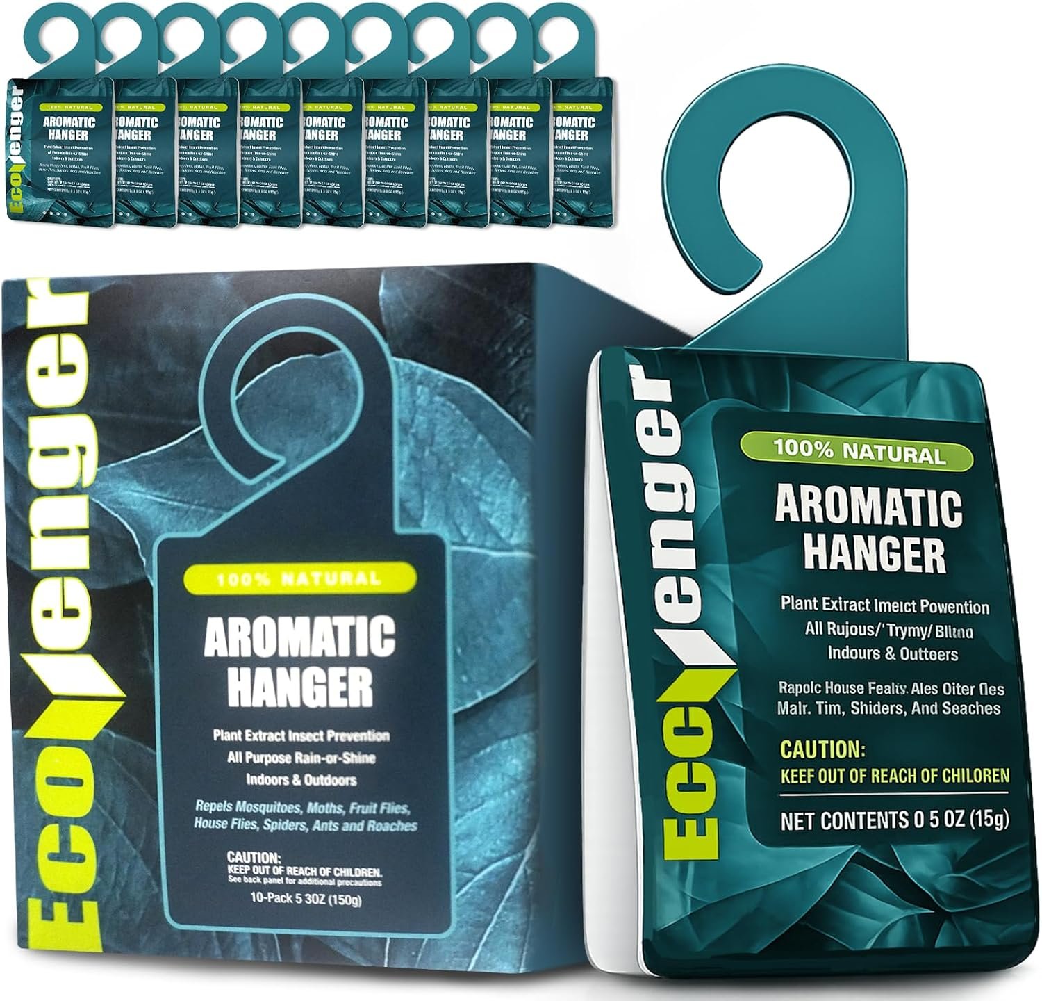 EcoVenger Pest Control Aroma Hanger 10-Pack Natural Peppermint/Cedar/Lemongrass Insect Repellent Moths Mosquitoes, Spiders, Roaches, Weather-Proof Lasting Bug Deterrence, Safe Around Children & Pets