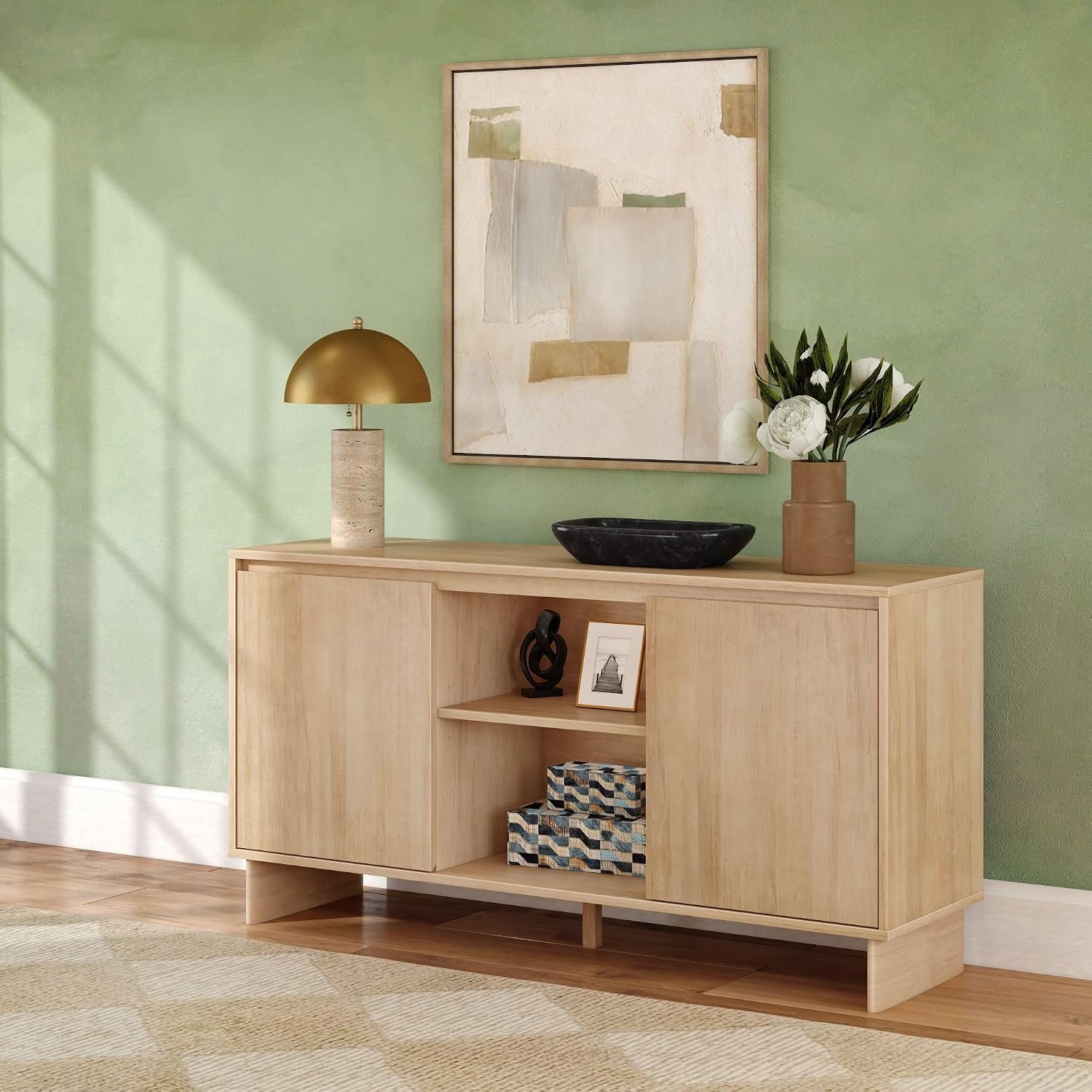Plank+Beam Modern TV Stand, 30 Inch Height, 2 Door, Blonde