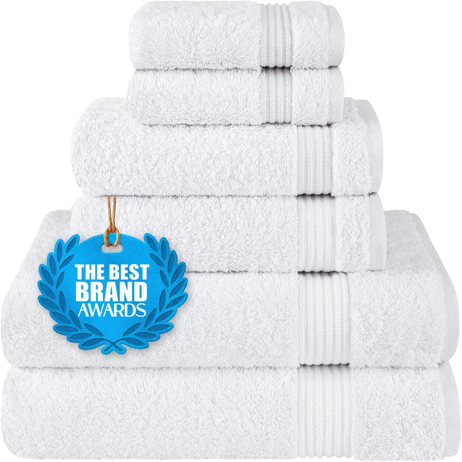 Cotton Paradise 100% Cotton Turkish Towel Set, Soft Absorbent Quick Dry, 6 Piece Towel Set, Snow White