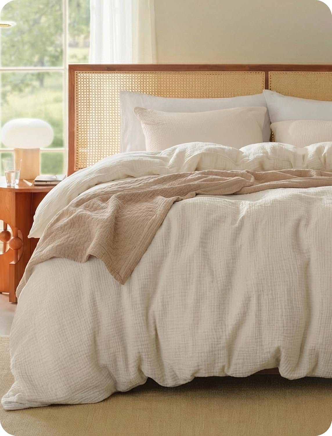Bedsure PureWoven 100% Cotton Muslin Duvet Cover Queen Size 3-Layer Gauze