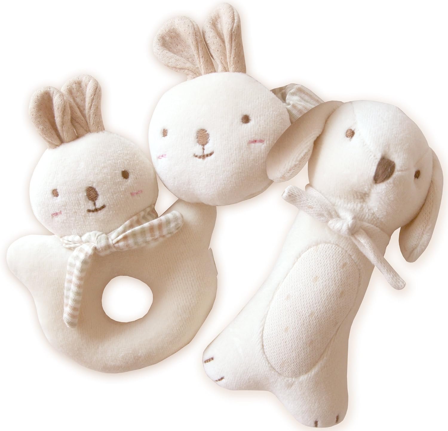 Cotton Baby Toy Rattle Set, Stuffed Animals (Puppy & Baby Rabbit Rattle Set) eco-Friendly Baby Rattle