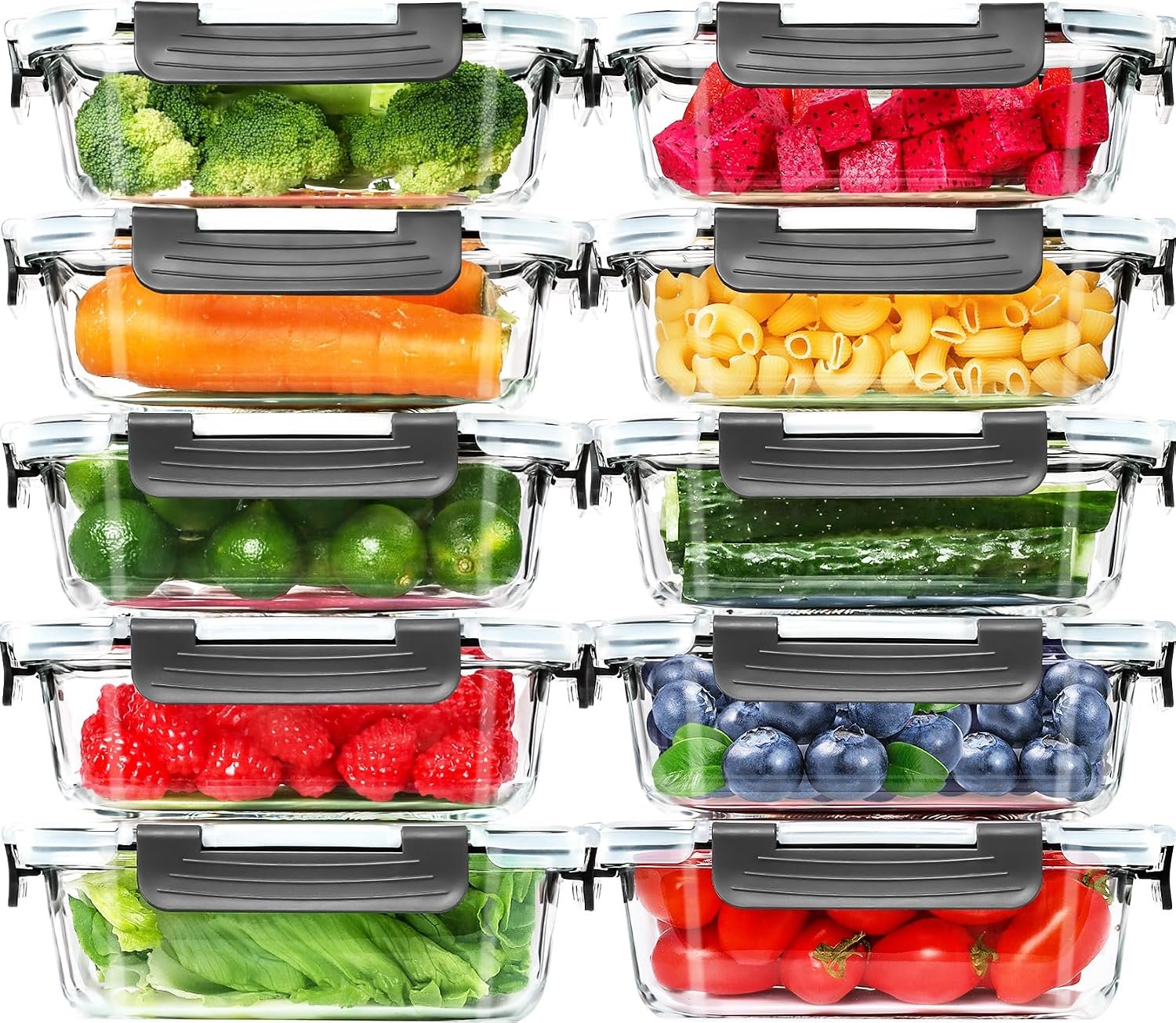 Skroam 10 Pack Glass Meal Prep Containers, 22 OZ Glass Airtight Food Storage Containers with Lids, Pantry Kitchen Storage Containers for Lunch, Food Storage, Meal Prep, Lunch Bento Boxes