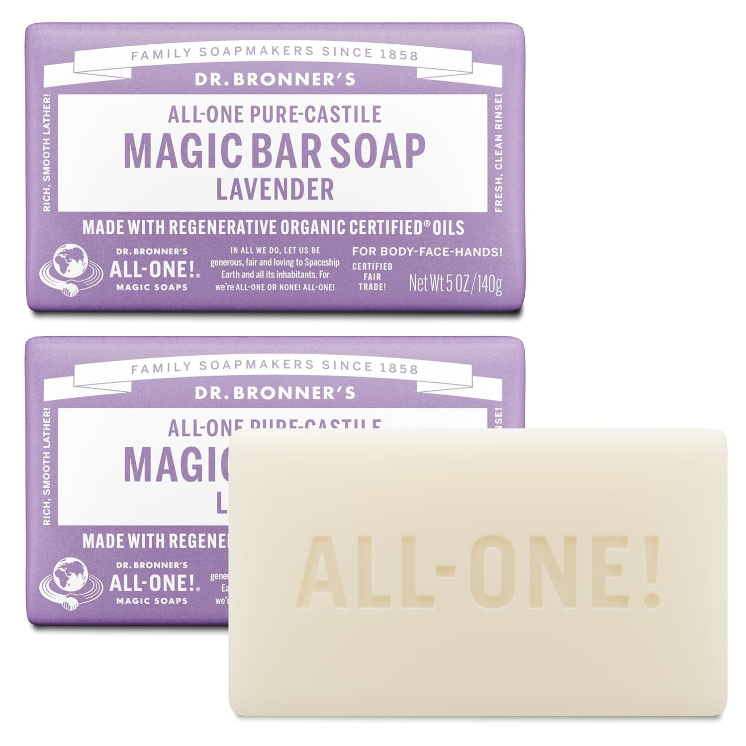 Dr. Bronner’s Pure-Castile Bar Soap for Men & Women, Lavender, 5 oz, 2-Pack
