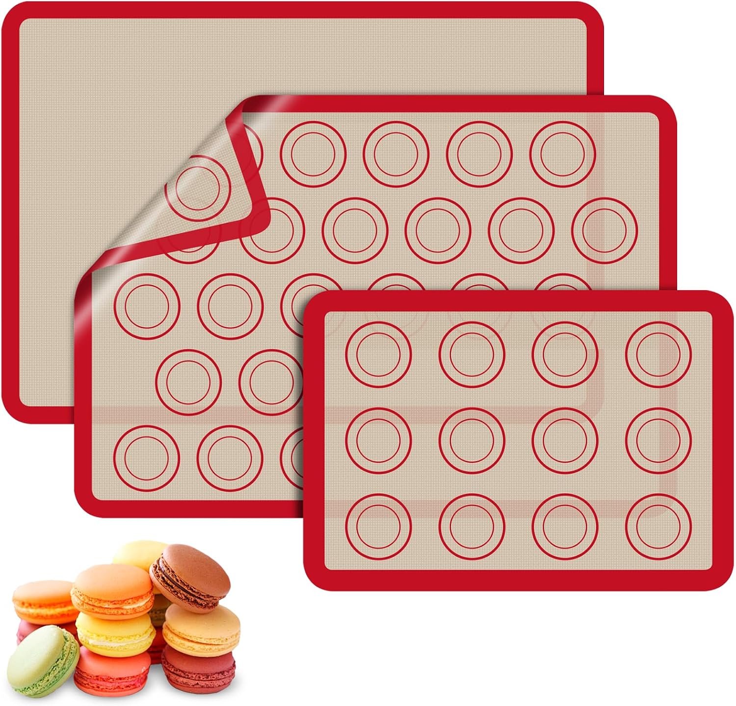 Silicone Baking Mat Set of 3, Non-Stick 2 Half & 1 Quarter Macaron Sheets