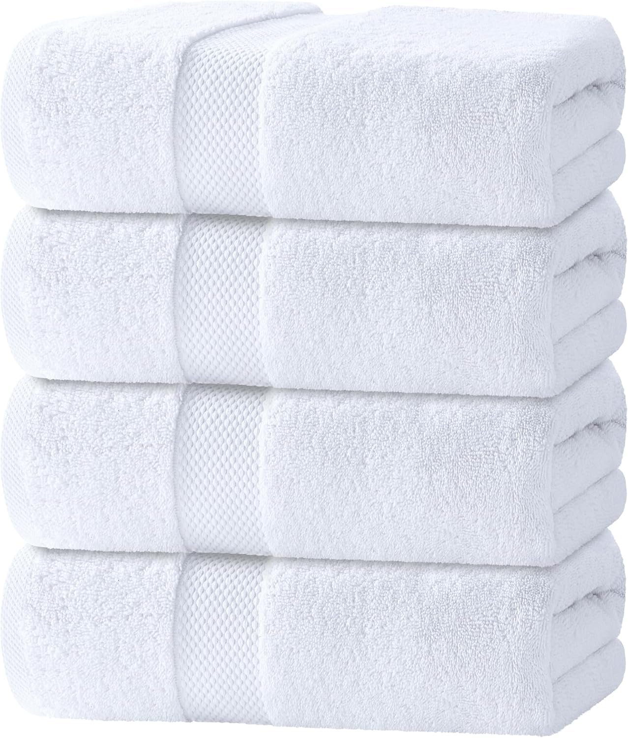 White Classic Luxury White Bath Towels – 4 Pack, 100% Turkish Cotton, 27×54