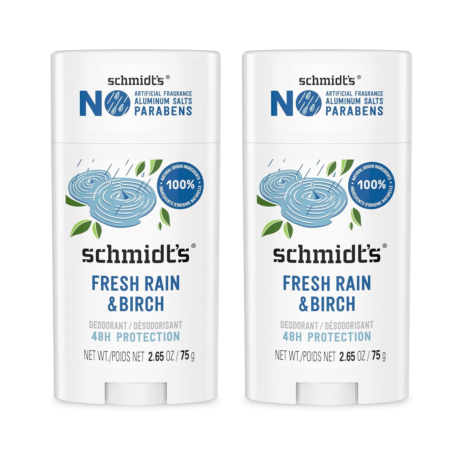 Schmidt’s Aluminum-Free Vegan Deodorant Fresh Rain & Birch 2.65 oz 2 Count