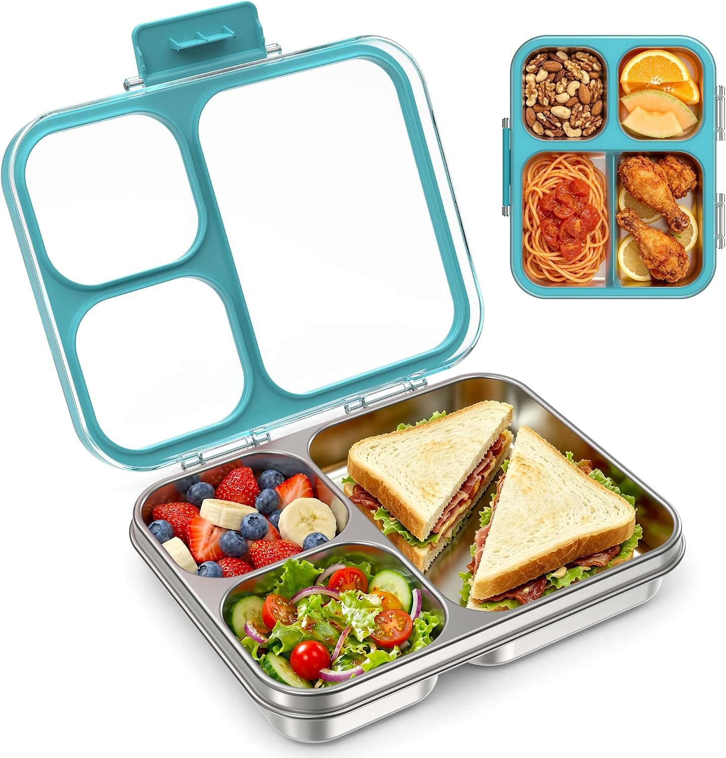 LOHASOK Stainless Steel Bento Lunch Box, 34oz/1000ml, Blue