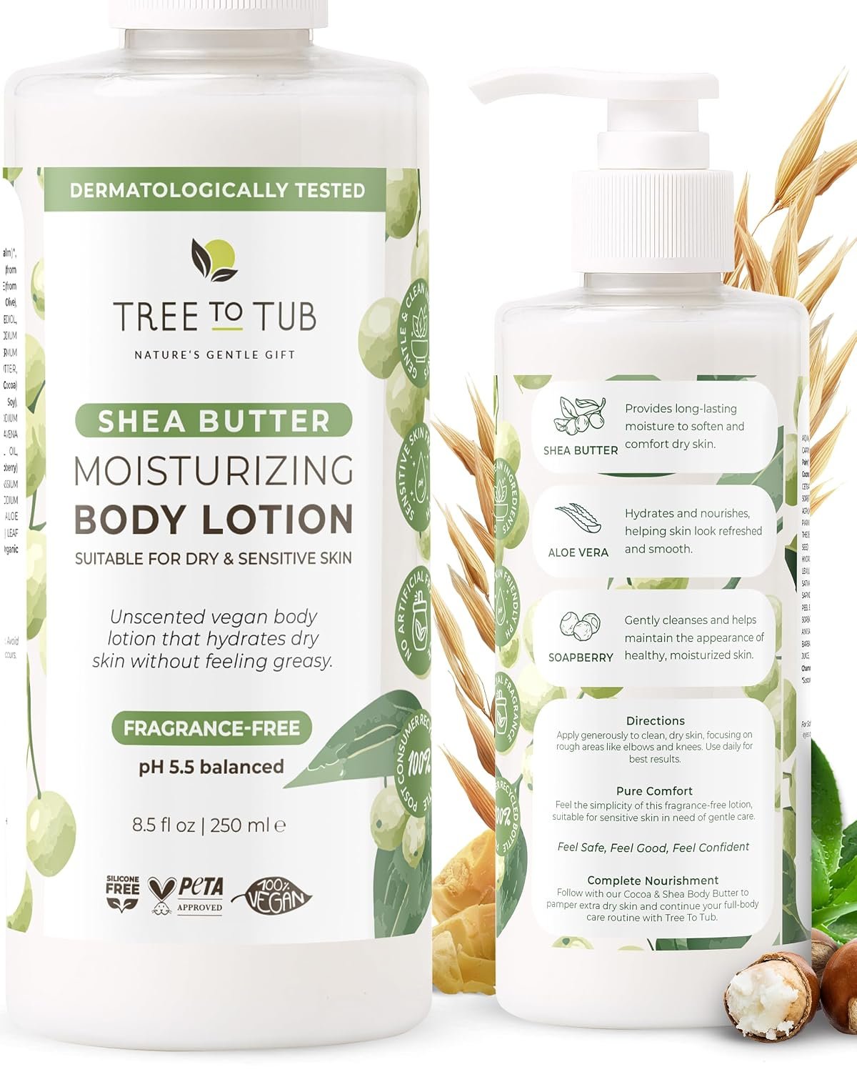 Tree To Tub Unscented Shea Butter Body Lotion Nourishes Dry Skin, 8.5 Fl Oz